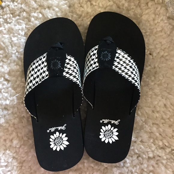 yellow box houndstooth flip flops